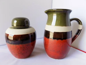 Barattolo e brocca zenzero ceramica giapponese vintage Seymour Mann verde rosso metà secolo - Foto 1 di 8