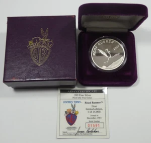 1987 Highland Mint Road Runner Looney Tunes Warner Bros 1oz .999 Proof Silver - Picture 1 of 11