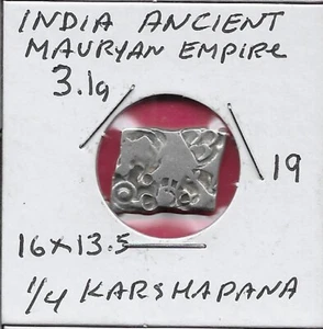 INDIA ANCIENT,MAURYAN EMPIRE 1/4 KARSHAPANA (321-187 BCE),MINUTE PUNCH MARKED CO - Picture 1 of 2