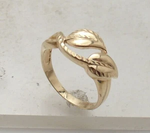 Size 7.5 Technibond Diamond Cut Leaf Band Ring 14K Yellow Gold Plated Silver - Picture 1 of 4