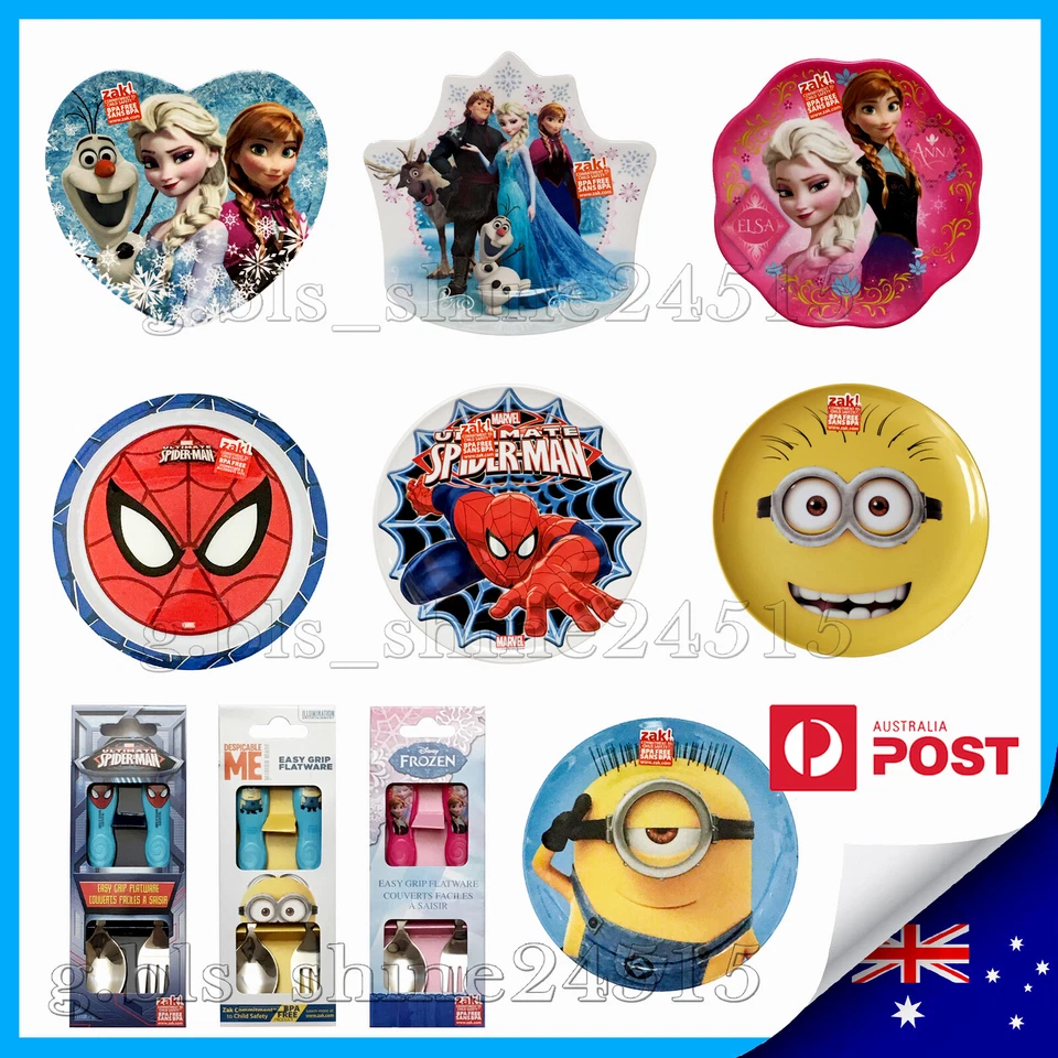 Disney Frozen Elsa Anna Minions Spider-man Kids Dinner Snack Plate Spoon Fork - image 1 of 1