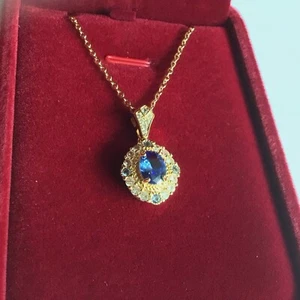 Oval Cut Blue Synthetic Gemstone Pendant Necklace; 45-48cm Chain, New & Boxed - Picture 1 of 9