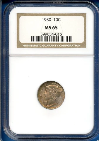 1930 P NGC MS65 Mercury Dime 10c US Mint Coin Silver 1930-P MS-65 Rare Color ! Cover