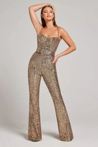 Gold Sequin Sleeveless Jumpsuit Women’s Sparkly Party Clubwear Romper - Picture 1 of 9
