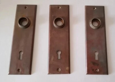 Lot of 3 Antique Vintage Bronze Brass Mortise Skeleton Key Door Knob Back Plate - Image 1 of 4