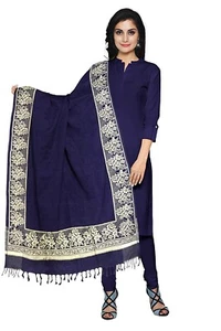 Chal liso para mujer Cachemira envoltura de estola con borde dorado 80 x 40"" azul marino - Imagen 1 de 3