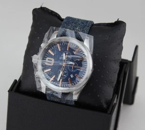 NEW AUTHENTIC DIESEL RASP SILVER DENIM BLUE LEFT HANDED CHRONO MENS DZ4450 WATCH - Picture 1 of 10