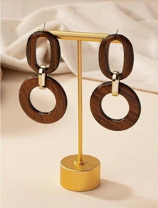 Womens Long Vintage Brown Wooden Simple Dangle Drop Decor Earrings Party Gift - Picture 1 of 5