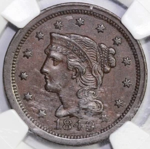 1849 1c N-23 Braided Hair Large Cent NGC AU 55 - Picture 1 of 5