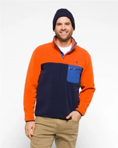 $148 Polo Ralph Lauren Men's 1/4 Snap Long Sleeve Fleece Sweatshirt, Orange, XL. - Picture 1 of 6