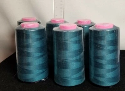 Lot of 6 TEAL #AX676 Big Quality Sewing Machine Thread Spools 6000 YDS / Cone   - Image 1 of 4