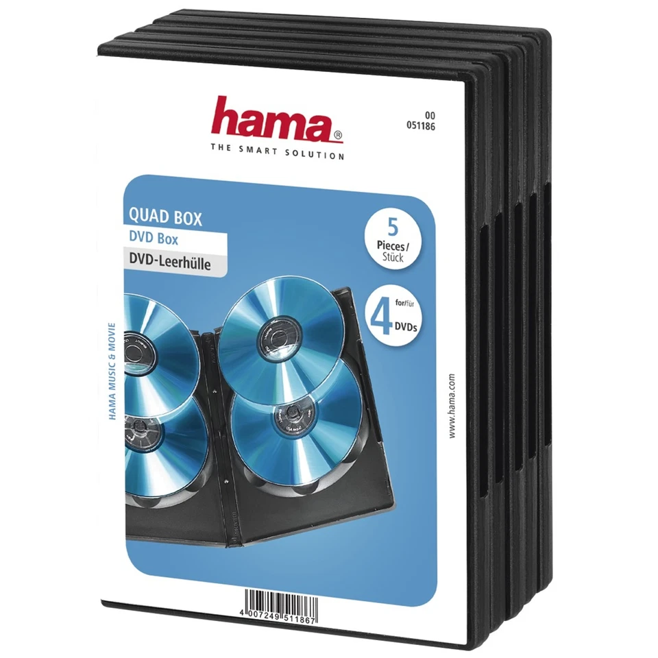 Hama DVD-4-fach-Leerhülle Jewelcase Hülle Box Case 5er-Pack Aufbewahrung Schwarz - Bild 1 von 2
