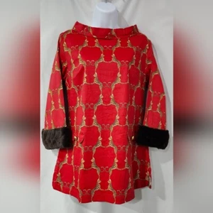 Tizzie NWT Womens Cheetah Tunic Top Size S Red Collar Faux Fur Old Money Mobwife - Picture 1 of 9