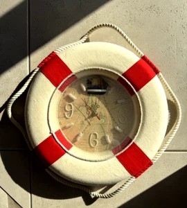13.5" Nautical Red Life Preserver/Buoy w/ Rope Ring and Knots Analog Wall Clock - Picture 1 of 7