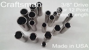 NEW Craftsman SAE Metric 6 12 point DEEP Socket 3/8" Drive Made in USA Any Size - Picture 1 of 3