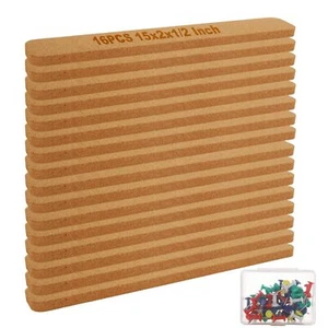 16 Pack Cork Board 15 x 2 Inch Corkboard Bulletin Board Bar Strip 1/2-Inch Th... - Picture 1 of 7