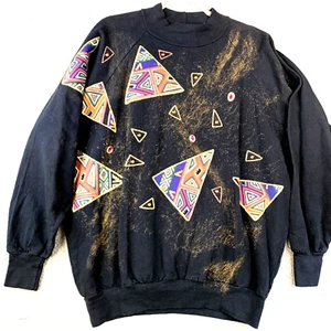 Vintage 80er Sweatshirt Damen M handbemalt Art to Wear Pure Cottonwear USA schwarz M - Bild 1 von 10