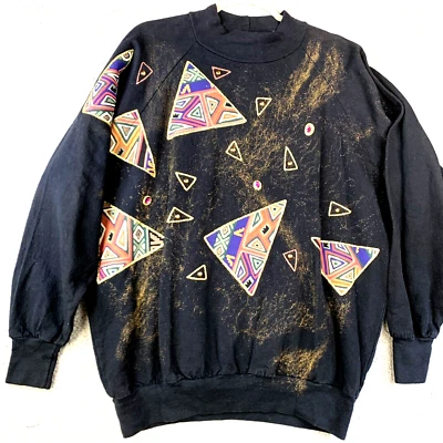 Sudadera De Colección Años 80 Para Mujer M Pintada a Mano Arte para Usar Ropa de Algodón Puro EE. UU. Negra M Foto 1 de 4