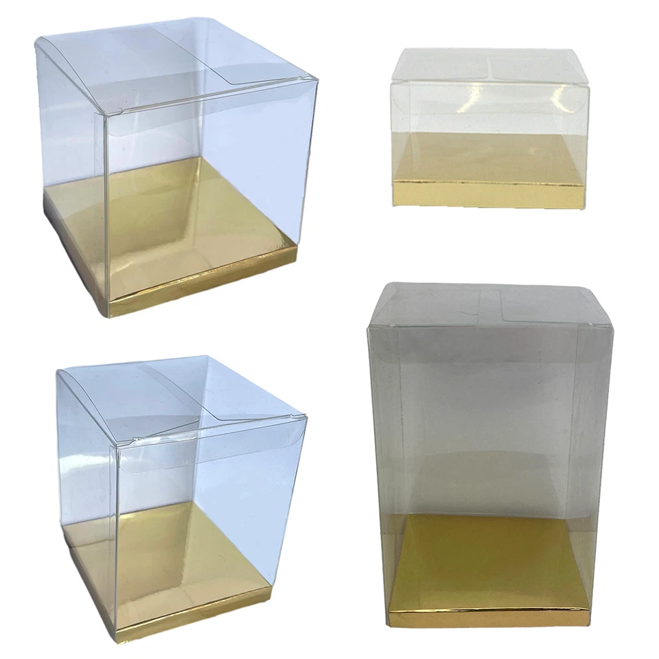 NEW Clear PVC Boxes w Gold Base Wedding Party Bomboniere Candy Favor Favour - image 1 of 1