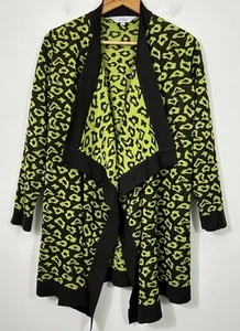 Exclusively Misook Knit Cardigan Jacket Size Medium Brown Green Animal Print - Picture 1 of 7