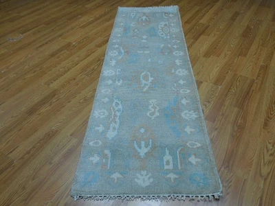 Turkish Oushak Rug,Modern Multicolored Area Rug,Handmade Bohemian Rug 2.6x8.1 Ft - Image 1 of 4
