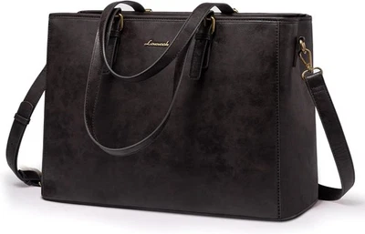 Bolso de Mano LOVEVOOK para Laptop, 15.6 pulgadas Cuero Vegano Pulgadas, 04-Negro Café  Foto 1 de 4