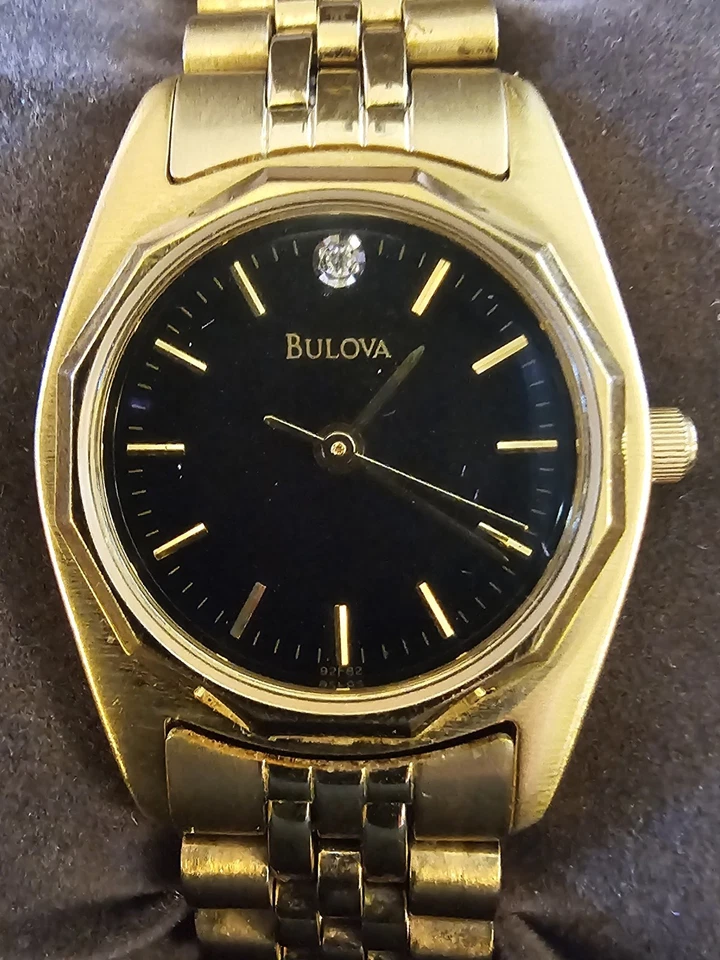 Bulova Gold Tone Womens Watch Round 24mm 92F82 W/ Black Dial - Image 1 of 4
