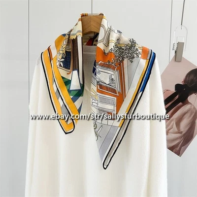 Sallys 70% Cashmere & 30% Silk Village Print Double Face Neck Collar Scarf 26" - Image 1 of 4