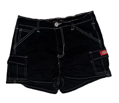 Pantalones Cortos Dickies Negros Talla 7/28 Mujer’s Costuras Blancas Y2K Tiro Medio Foto 1 de 4