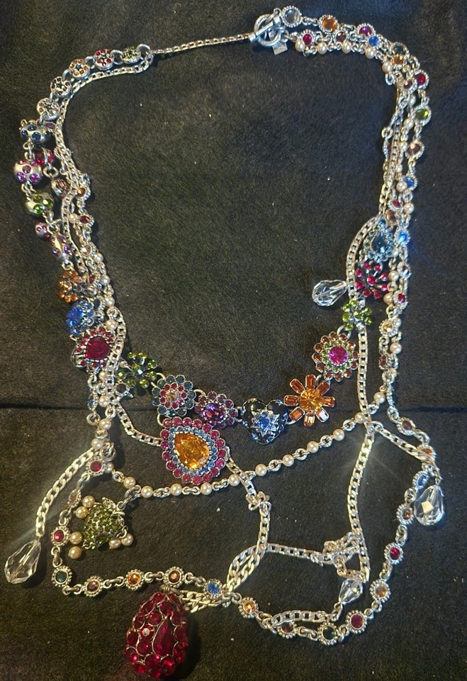 Colar Rodrigo Otazu cristal, pérola multi fio. Linda declaração de designer - Imagem 1 de 4