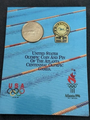1996 S Atlanta Olympics Swimming BU Commemorative Half Dollar US Coin & Pin - Image 1 of 4