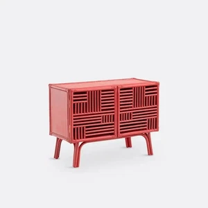 Red 2-Door Rattan Sideboard Cabinet | Modern Storage Unit | 100cm Wide - Picture 1 of 9