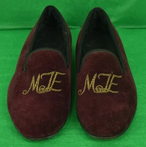 Sulka Claret Samt Hausschuhe mit Edelmetall bestickt MTE Monogramm Gr: 10 1/2 - Bild 1 von 10
