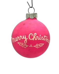 Vintage Shiny Brite Unversilbert Rosa Frohe Weihnachten Schablone Glas Ornament - Bild 1 von 9