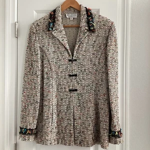 St. John Collection By Marie grauer Wollblazer Jacke mehrfarbig Gr. 16 1/2 Reißverschluss - Bild 1 von 16