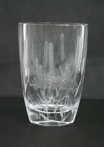 Kjellander Swedish Art Glass Engraved Vase Thistle & Wheat Design Signed - Picture 1 of 8