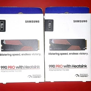 ×2 Samsung 990 PRO 1TB NVMe Internal SSD with Heatsink - Black, BRAND NEW SEALED - Afbeelding 1 van 3
