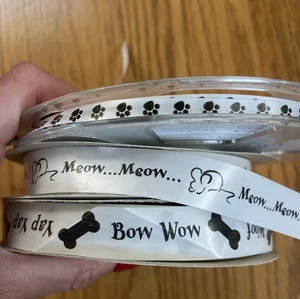 Vintage Pet Ribbon - Meow Paw Print Bow Wow Cat Dog - 3 spools - Picture 1 of 5