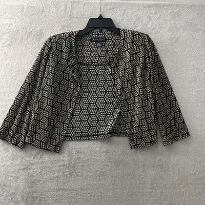 Jessica Howard Womans Blouse Top Multicolor Geometric Petites 10 Open Polyester - Image 1 of 4