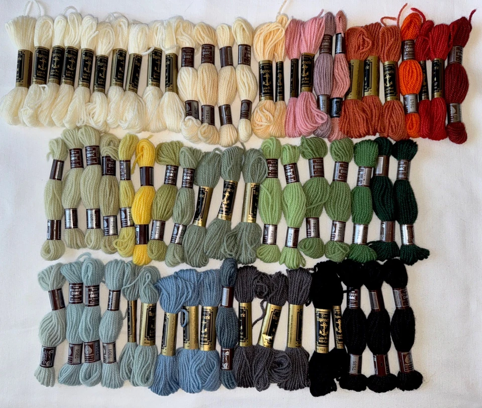 DMC Laine Colbert Tapestry Yarn Lot of 63 Assorted Colors 100% Virgin Wool - Image 1 of 4