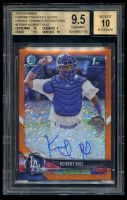 2018 Bowman Chrome Orange Shimmer AUTO Keibert Ruiz /25 BGS 9.5 GEM MINT - Image 1 of 2