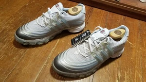 Zapatos de golf para mujer Adidas Golf Powerband talla 9 blancos azules plateados USADOS UNA VEZ - Imagen 1 de 10