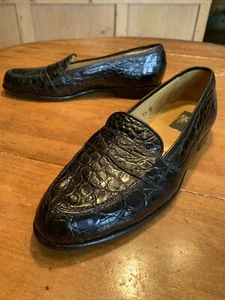 mocassini zelli uomo 11 M originali coccodrillo penny neri artigianali italia - Foto 1 di 12