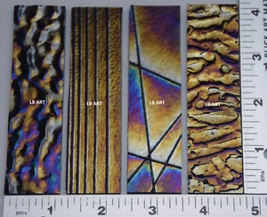 4 PIEZAS 1" X 4" IRIDIZADO TEXTURIZADO NEGRO BUEY 3mm GROSOR VIDRIO 90 COE - Imagen 1 de 4