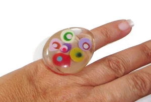 Sobral Klimt Transparencia lustiger bunter klarer Künstler Made Statement Ring Größe 6,5 - Bild 1 von 8
