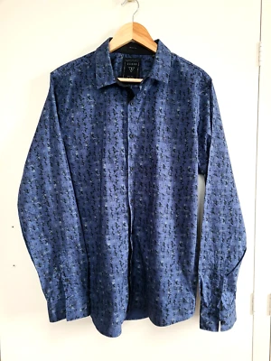 Guess Shirt Men Large Long Sleeve Button Up Collar Blue Black Slim Fit - image 1 of 4