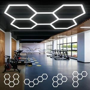 Hexagon Garage Lights 26400LM 5 Grid Honeycomb LED Shop Ceiling Light 7000K - Picture 1 of 17