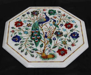 12" Marble Side End Table Top Peacock Inlay Handmade Work For Home Decor - Picture 1 of 1