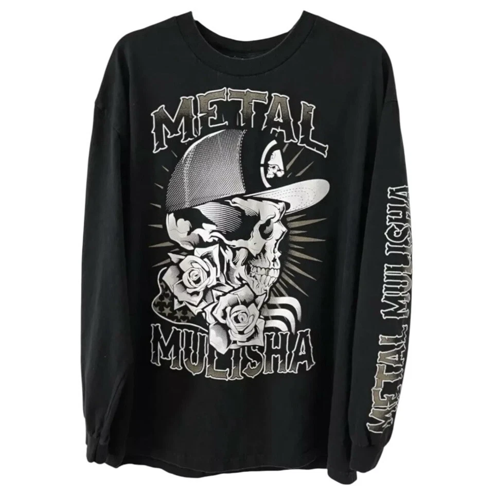 Metal Mulisha Long Sleeve Shirt Band Tee Grunge Skull Roses Flag Men XL Vtg Y2K - Image 1 of 4