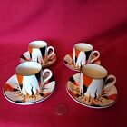 Set Of Four Art Deco Hand Painted Regal Ware Coffee Cups & Saucers